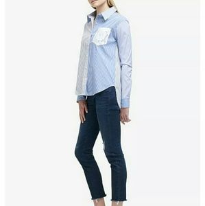 NWOT DKNY Multi Stripe Shirt Lace Pocket